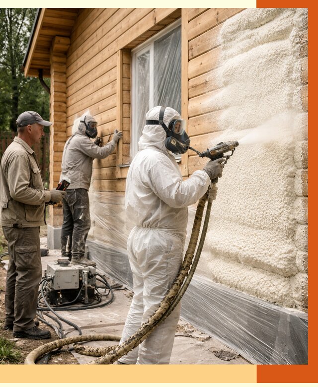 Утепление дома из бруса ППУ в Лысьве от 3949 руб/м2 под ключ | ТепломастерЛсь