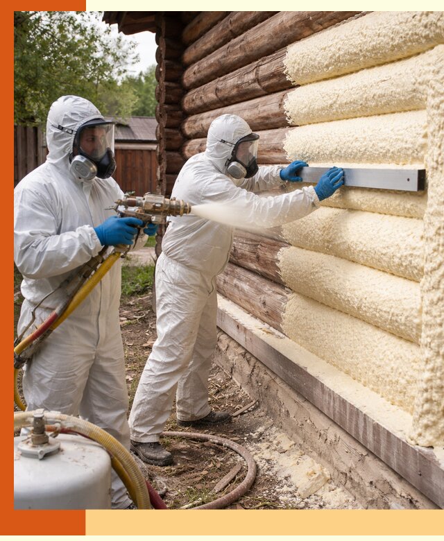 Утепление бревенчатого дома ППУ в Лысьве эффективной изоляцией