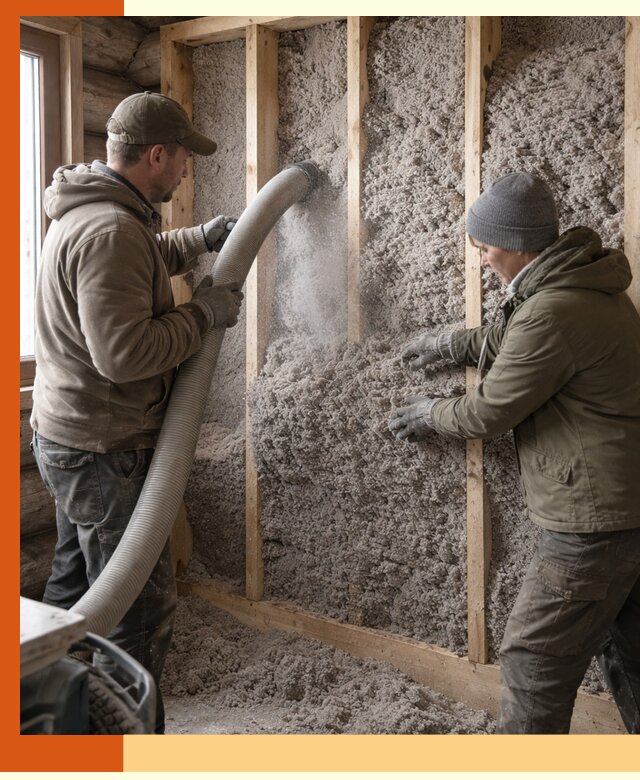 Утепление бревенчатого дома эковатой в Лысьве