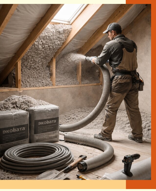 Утепление мансарды эковатой в Лысьве от 2257 руб/м2 — монтаж, задувка, цена | ТепломастерЛсь