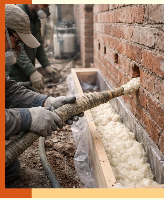 Заливка ППУ в пустоты кирпичной стены в Лысьве