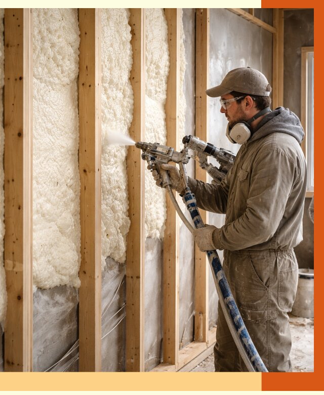 Утепление каркасной стены ППУ в Лысьве от 4359 руб./м2 под ключ | ТепломастерЛсь