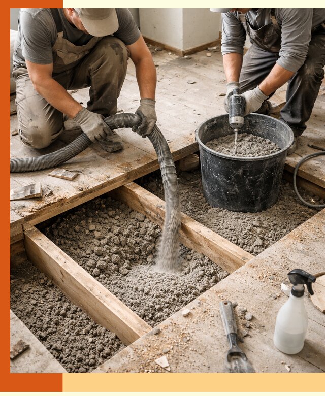 Заполнение пустот пола в Лысьве полиуретаном и пенополистиролом