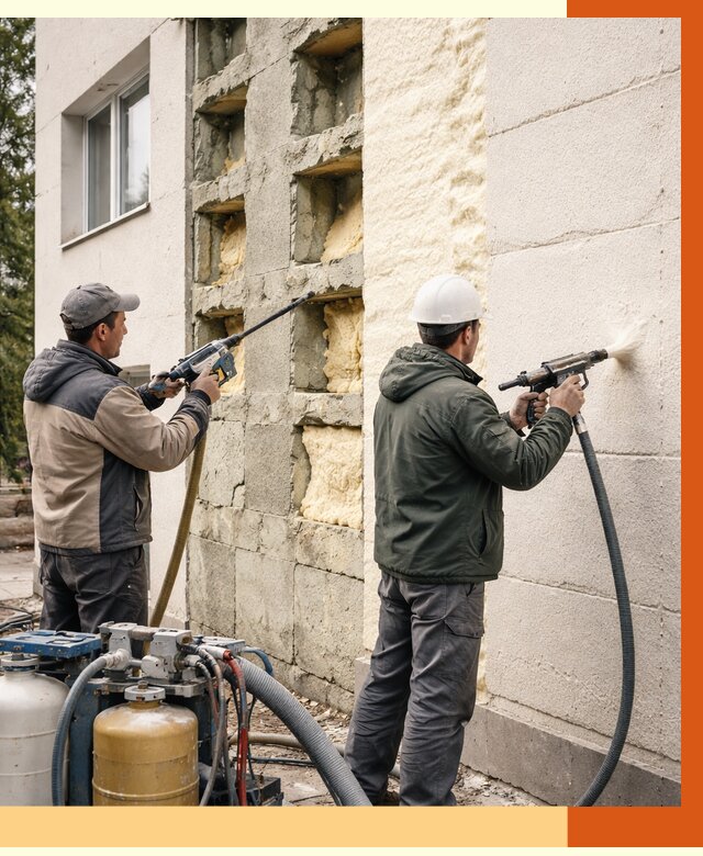 Заполнение пустот фасада в Лысьве от 4616 руб. — утепление пустот облицовки | ТепломастерЛсь