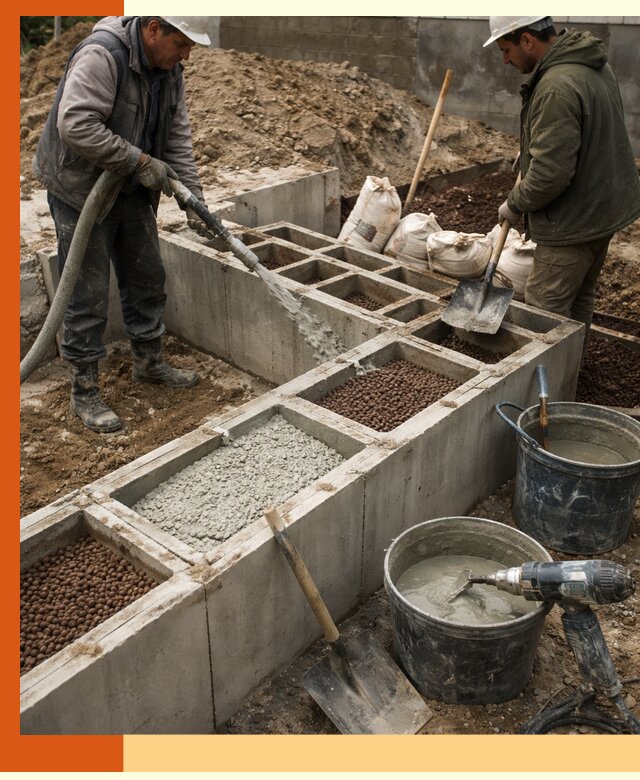 Заполнение полостей фундамента в Лысьве герметичным утеплением и повышением прочности