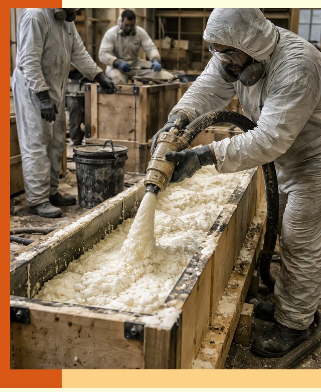 Заливка пенополиуретана в формы для утепления в Лысьве