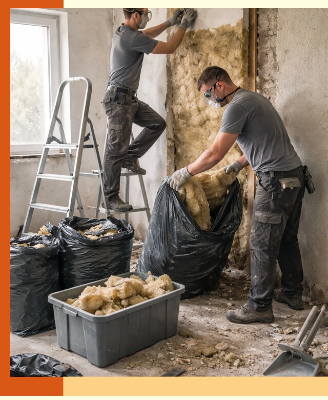 Демонтаж старого утеплителя и вывоз отходов в Лысьве